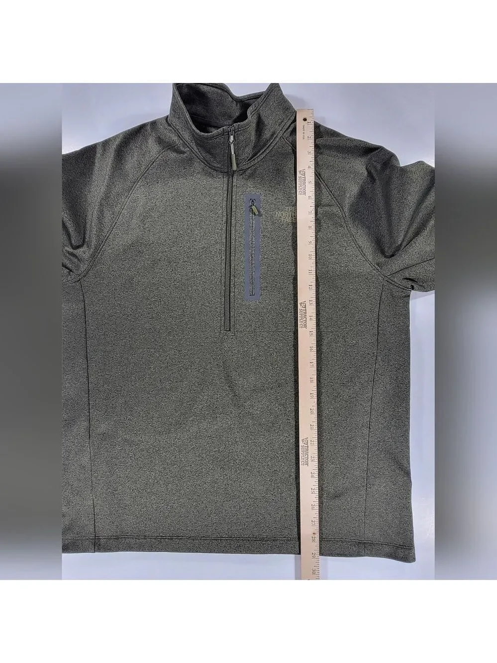 NORTH FACE Sweater Mens XL Olive 1/2 Zip Pullover Chest Pocket Logo Outdoor Hike